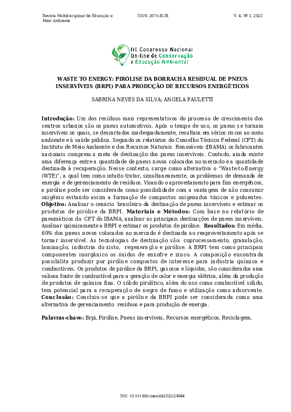 (PDF) Waste to Energy: Pirólise Da Borracha Residual De Pneus ...