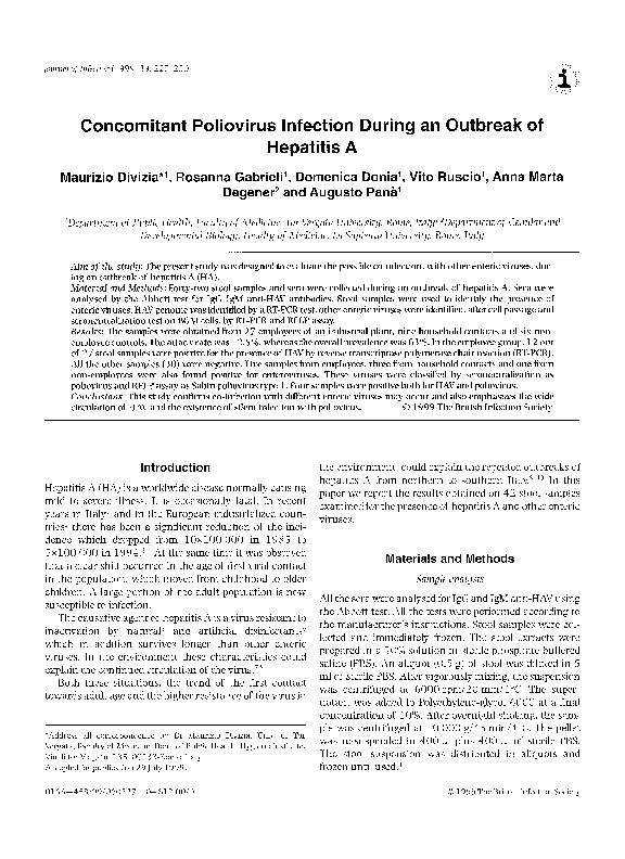 (PDF) Concomitant poliovirus infection during an outbreak of hepatitis A