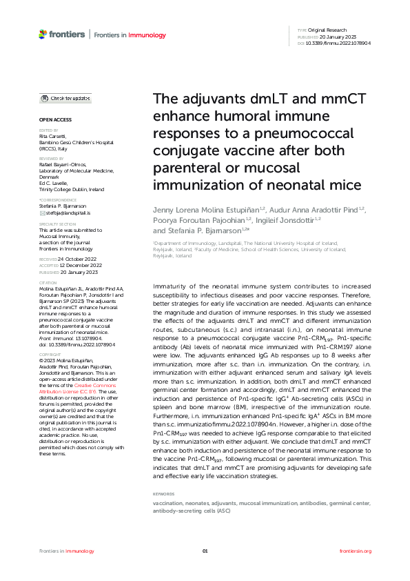 (PDF) The adjuvants dmLT and mmCT enhance humoral immune responses to a ...