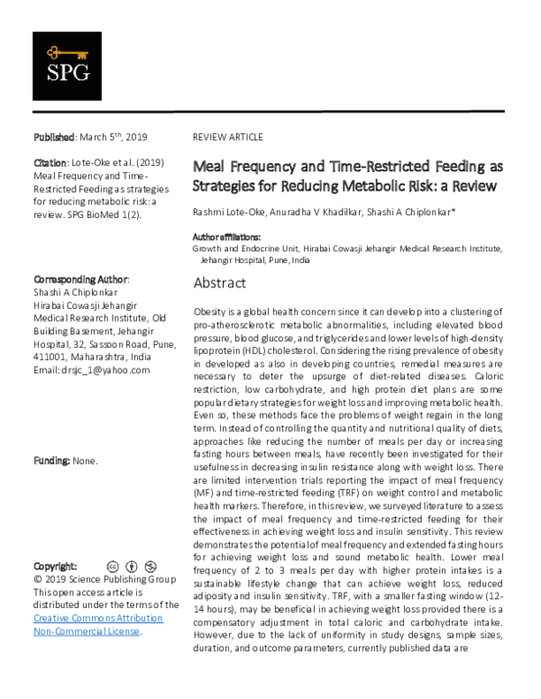 (PDF) Meal Frequency and Time - Restricted Feeding as Strategies for ...
