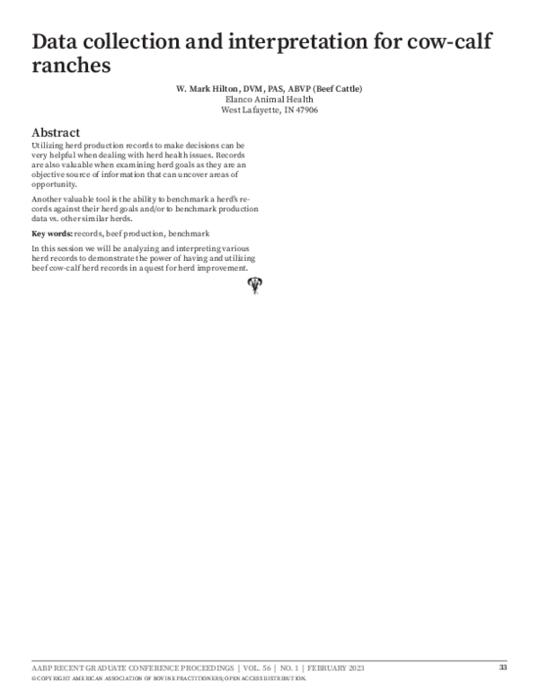 (PDF) Data collection and interpretation for cow-calf ranches