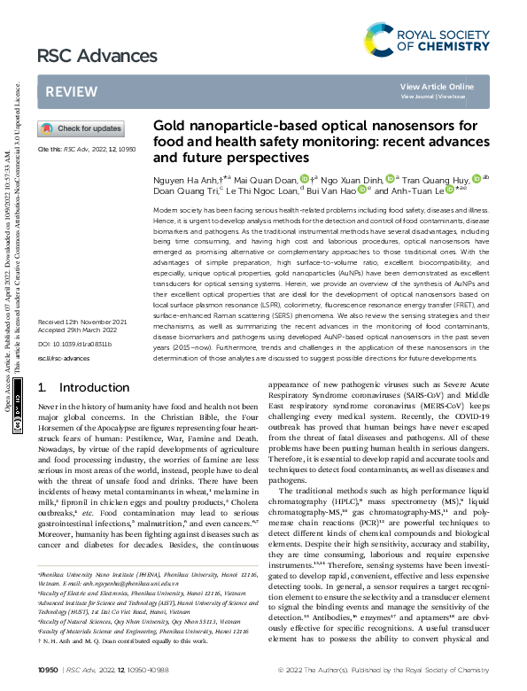 (PDF) Gold nanoparticle-based optical nanosensors for food and health ...