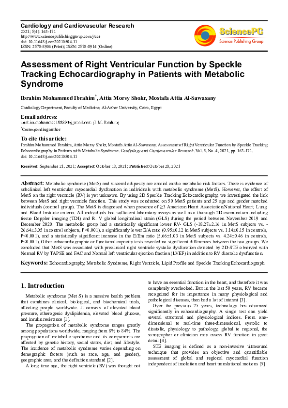(PDF) Assessment of Right Ventricular Function by Speckle Tracking ...