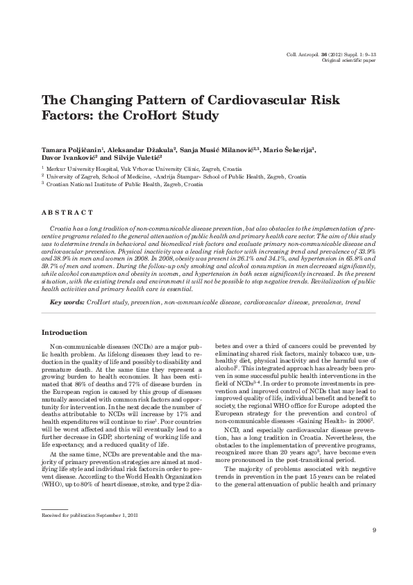 (PDF) The Changing Pattern of Cardiovascular Risk Factors: the CroHort ...