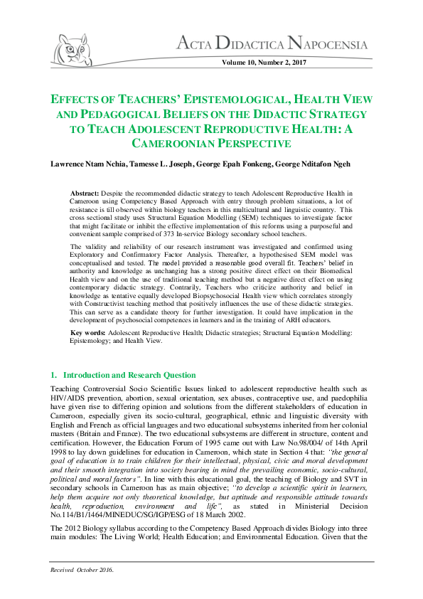 (PDF) Effects of Teachers’ Epistemological, Health View and Pedagogical ...