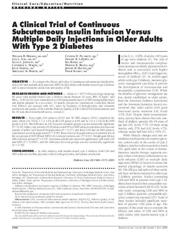 (PDF) A Clinical Trial of Continuous Subcutaneous Insulin Infusion ...