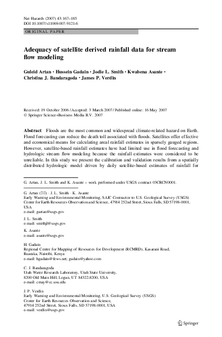 (PDF) Adequacy of satellite derived rainfall data for stream flow modeling
