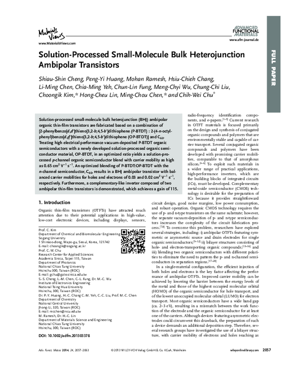 (PDF) Solution-Processed Small-Molecule Bulk Heterojunction Ambipolar ...