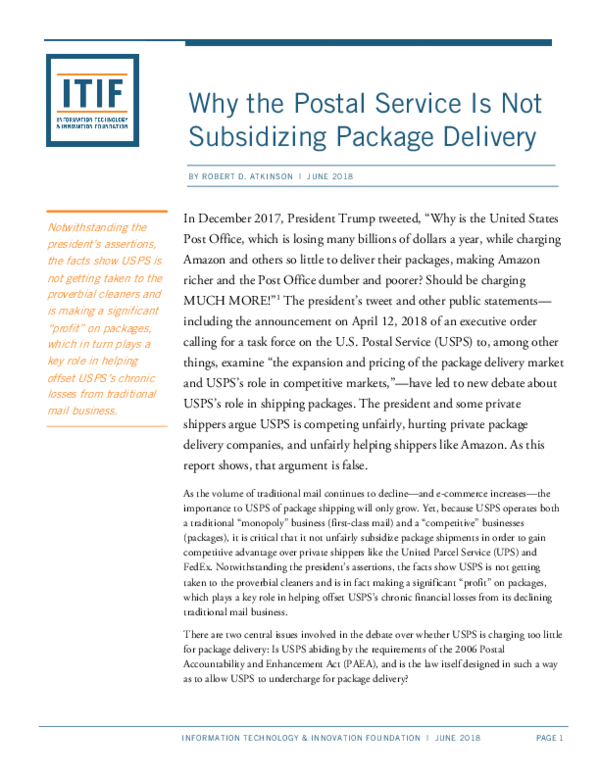 (PDF) Why the Postal Service Is Not Subsidizing Package Delivery