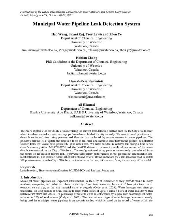 (PDF) Municipal Water Pipeline Leak Detection System