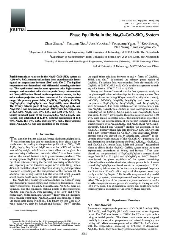 (PDF) Phase Equilibria in the Na2O–CaO–SiO2 System