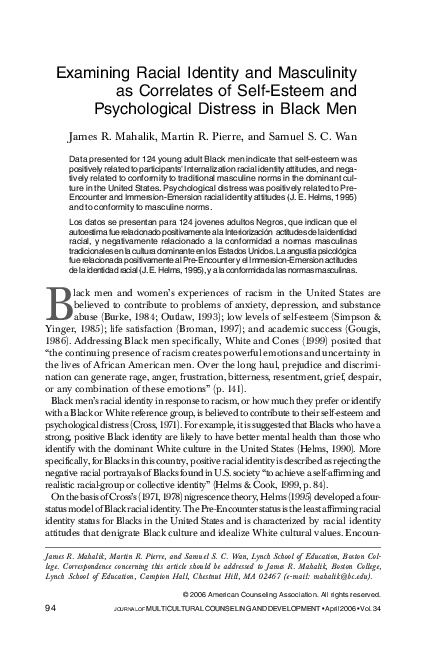 (PDF) Examining Racial Identity and Masculinity as Correlates of Self ...