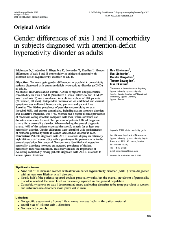 (PDF) Gender differences of axis I and II comorbidity in subjects ...