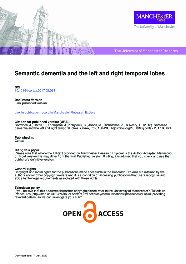 (PDF) Semantic dementia and the left and right temporal lobes