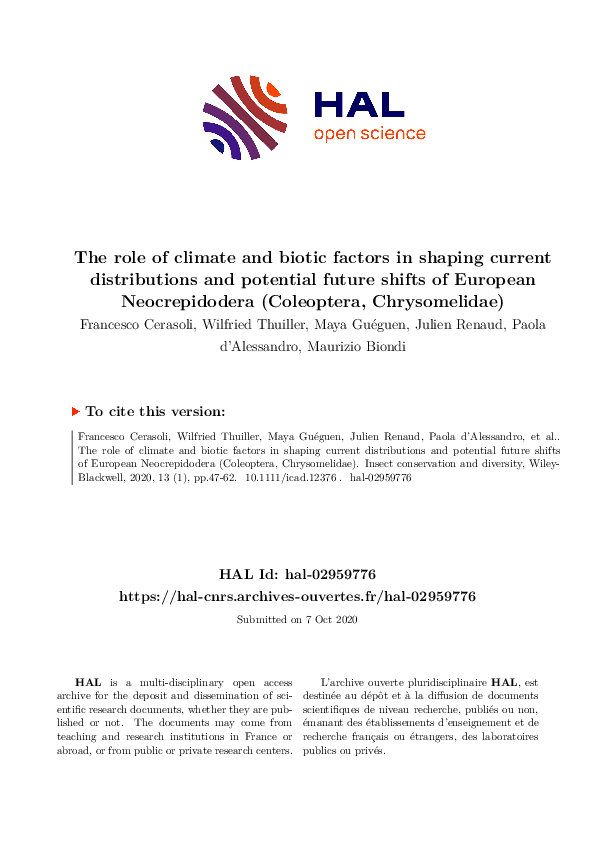 (PDF) The role of climate and biotic factors in shaping current ...