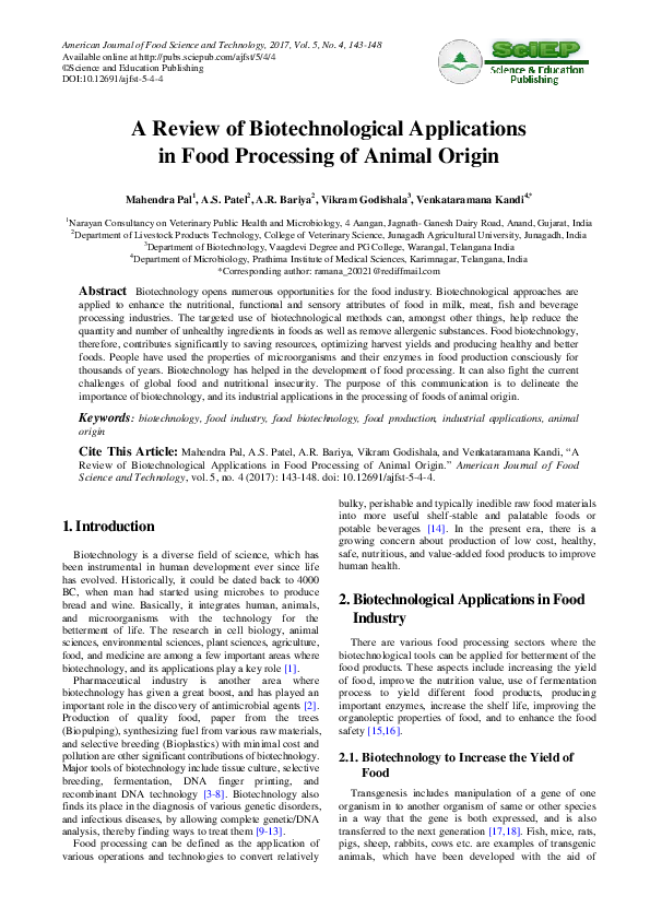 (PDF) A Review of Biotechnological Applications in Food Processing of ...