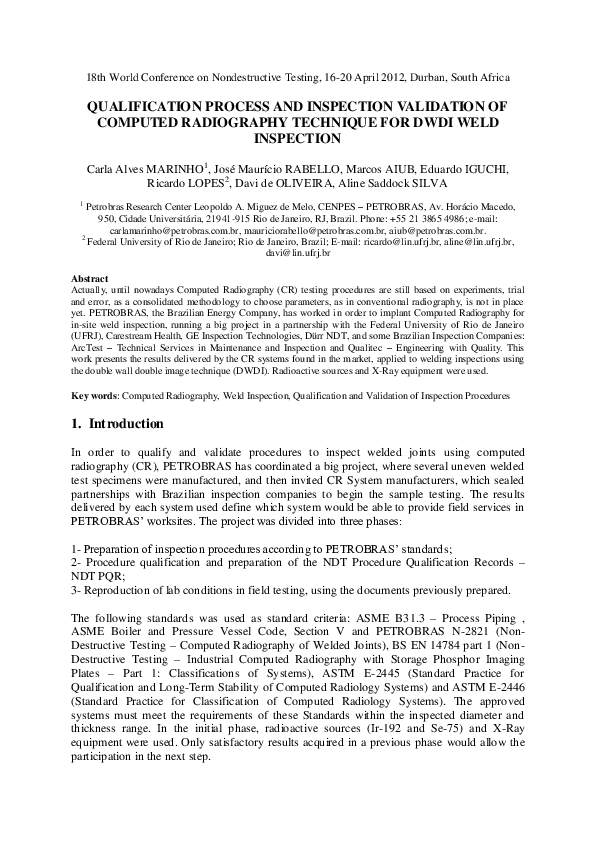 (PDF) Qualification Process and Inspection Validation of Computed ...