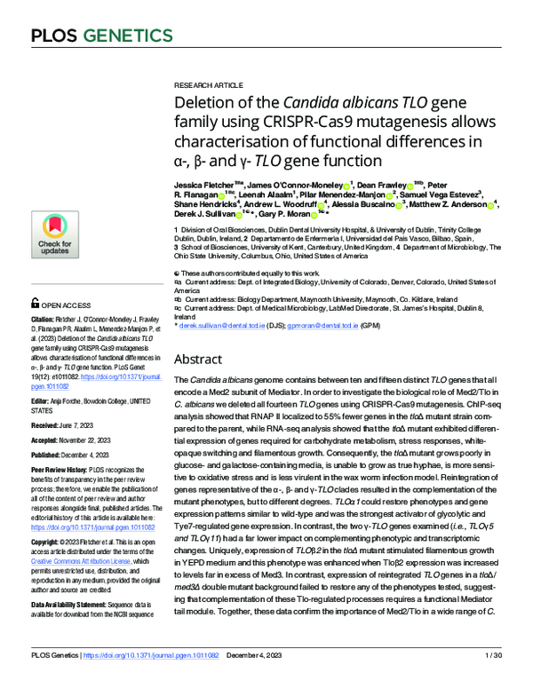 (PDF) Deletion of the Candida albicans TLO gene family using CRISPR ...