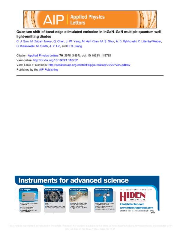(PDF) Quantum shift of band-edge stimulated emission in InGaN–GaN ...