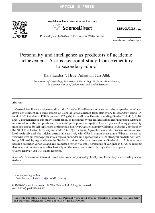(PDF) Personality and intelligence as predictors of academic ...