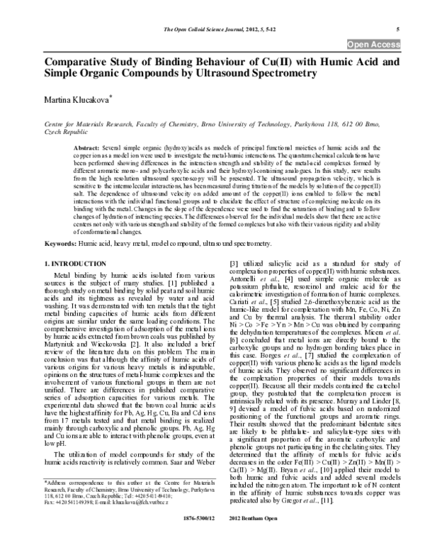 (PDF) Comparative Study of Binding Behaviour of Cu(II) with Humic Acid ...