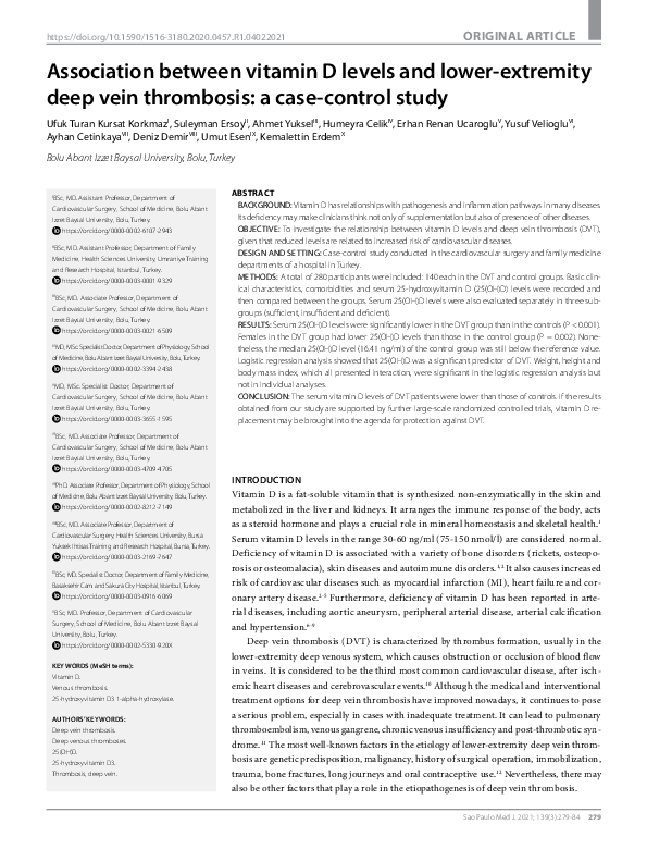 (PDF) Association between vitamin D levels and lower-extremity deep ...