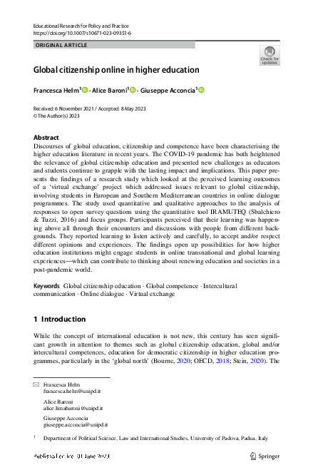 (PDF) Global citizenship online in higher education