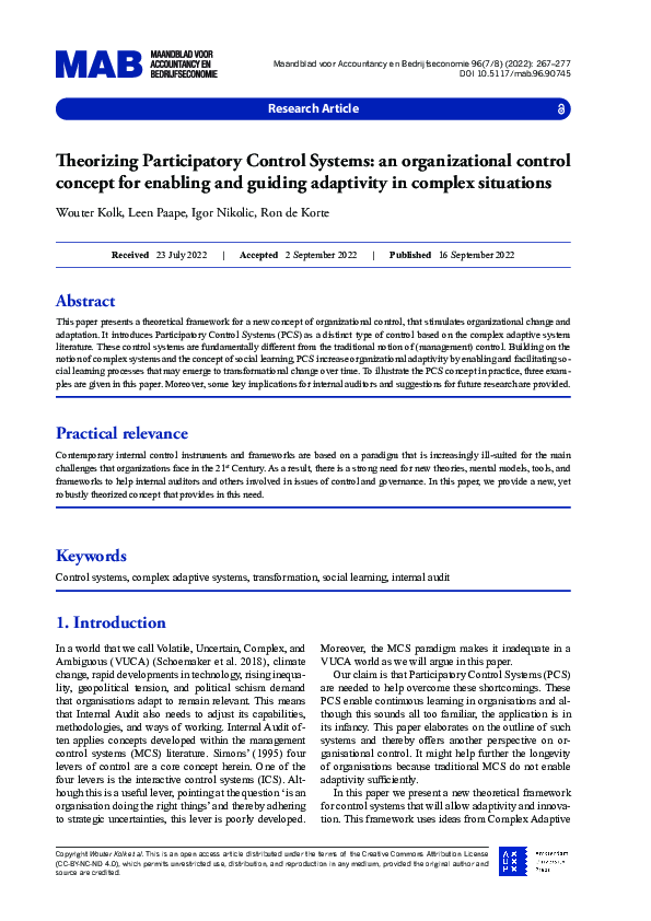 (PDF) ﻿Theorizing Participatory Control Systems: an organizational ...