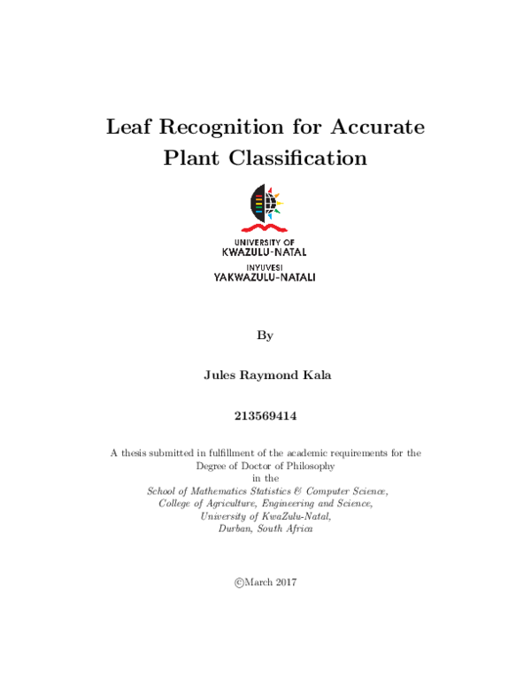 (PDF) Leaf recognition for accurate plant classification