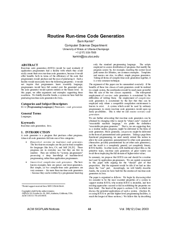 (PDF) Routine run-time code generation