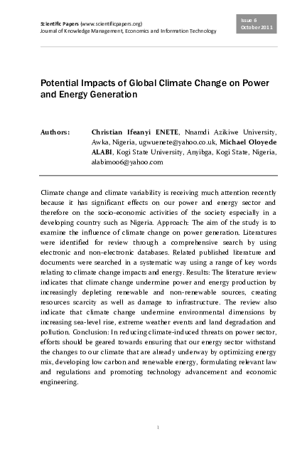 (PDF) Potential Impacts of Global Climate Change on Power and Energy ...