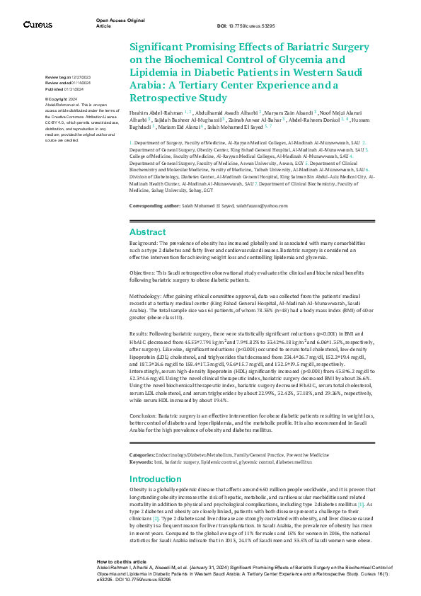 (PDF) Significant Promising Effects of Bariatric Surgery on the ...