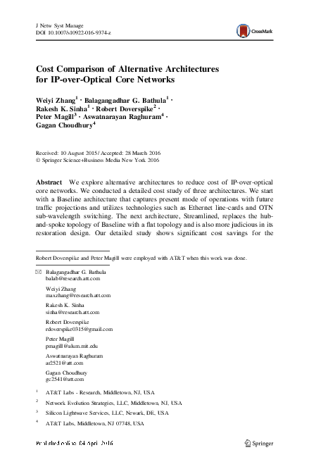 (PDF) Cost Comparison of Alternative Architectures for IP-over-Optical ...