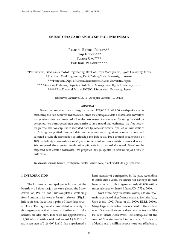 (PDF) Seismic Hazard Analysis for Indonesia