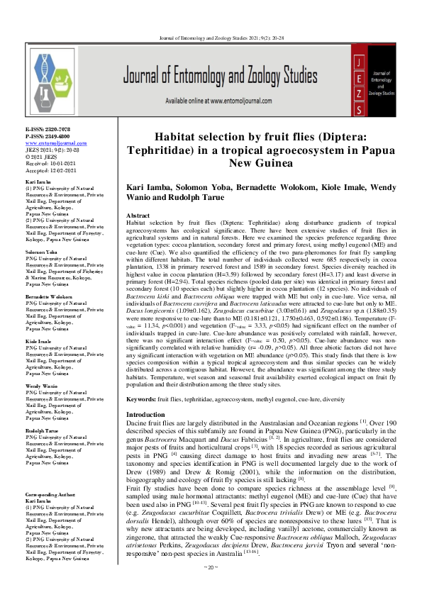 (PDF) Habitat selection by fruit flies (Diptera: Tephritidae) in a ...