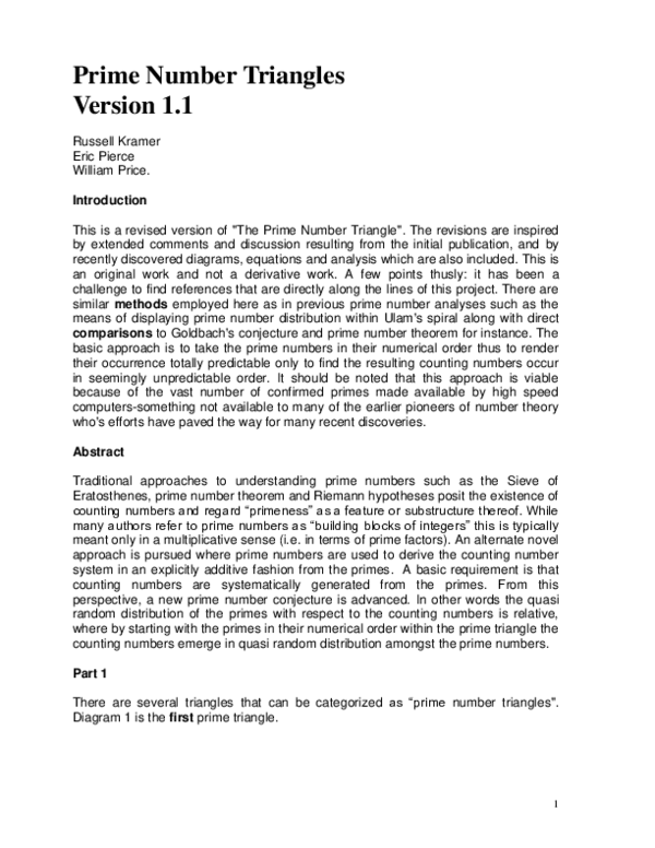 (PDF) Prime Number Triangles Version 1.1