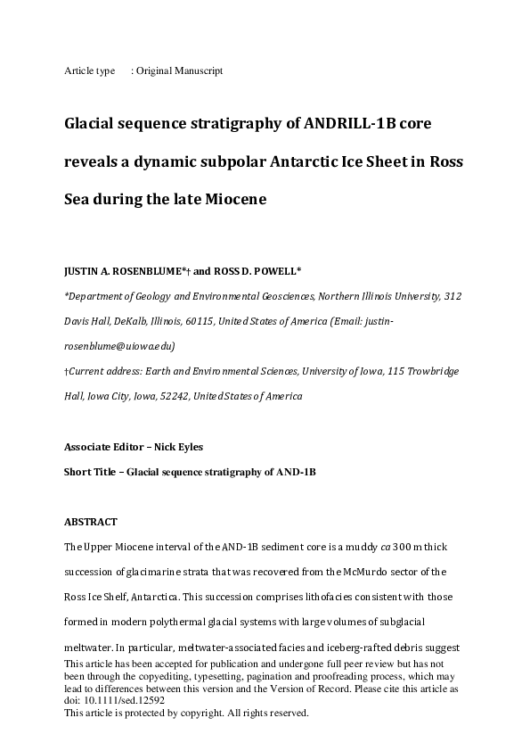 (PDF) Glacial sequence stratigraphy of ANDRILL ‐1B core reveals a ...