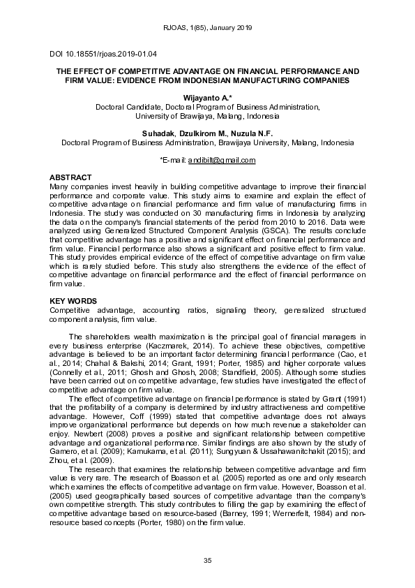 (PDF) The Effect of Competitive Advantage on Financial Performance and ...