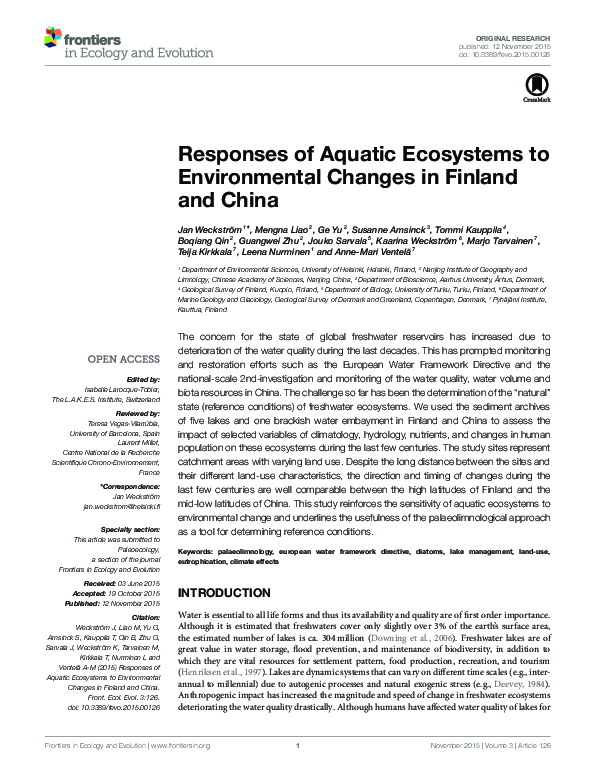 (PDF) Responses of Aquatic Ecosystems to Environmental Changes in ...