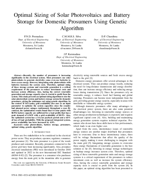 (PDF) Optimal Sizing of Solar Photovoltaics and Battery Storage for ...