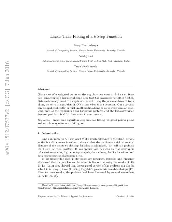(PDF) Linear-Time Fitting of a k-Step Function