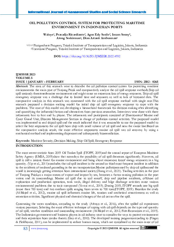 (PDF) Oil Pollution Control System for Protecting Maritime Environment ...