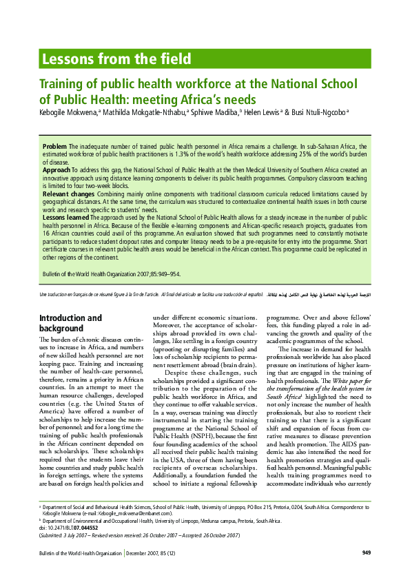 (PDF) Training of Public Health Workforce at the National School of ...