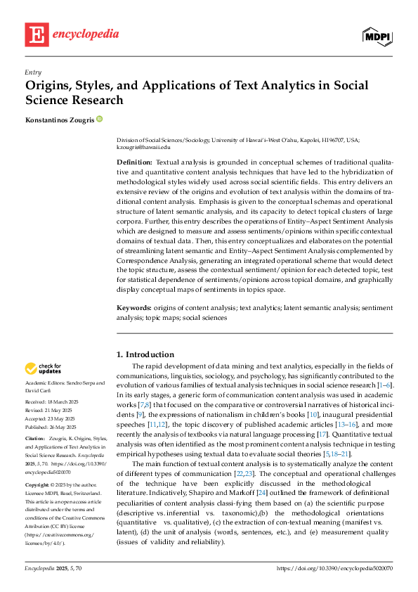 (PDF) Origins, Styles, and Applications of Text Analytics in Social ...