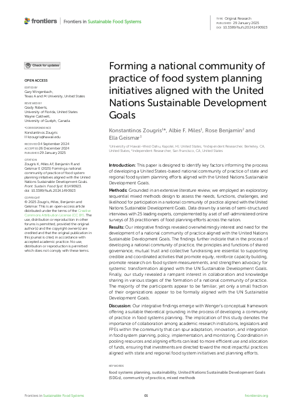 (PDF) Forming a national community of practice of food system planning ...