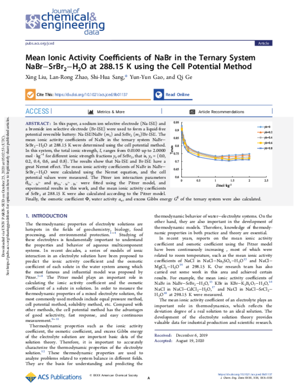 (PDF) Mean Ionic Activity Coefficients of NaBr in the Ternary System ...