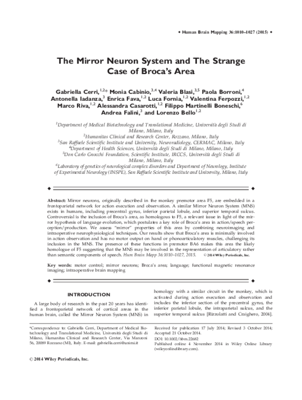 (PDF) The mirror neuron system and the strange case of Broca's area
