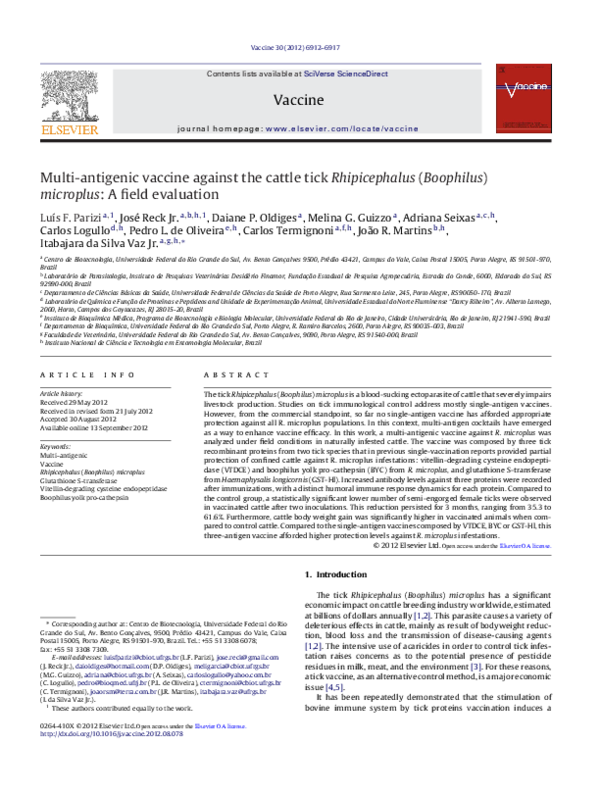 (PDF) Multi-antigenic vaccine against the cattle tick Rhipicephalus ...