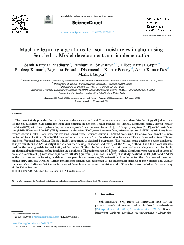 (PDF) Machine learning algorithms for soil moisture estimation using ...