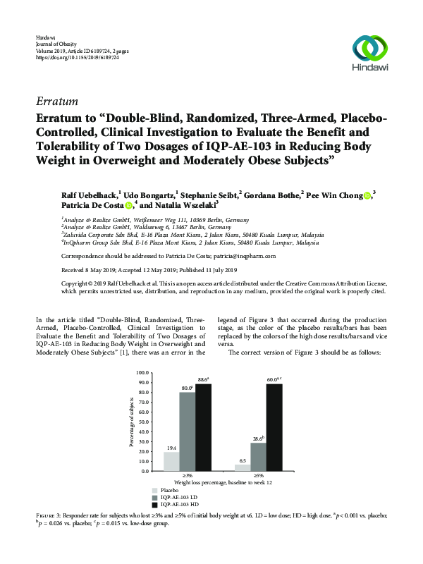 (PDF) Erratum to “Double-Blind, Randomized, Three-Armed, Placebo ...